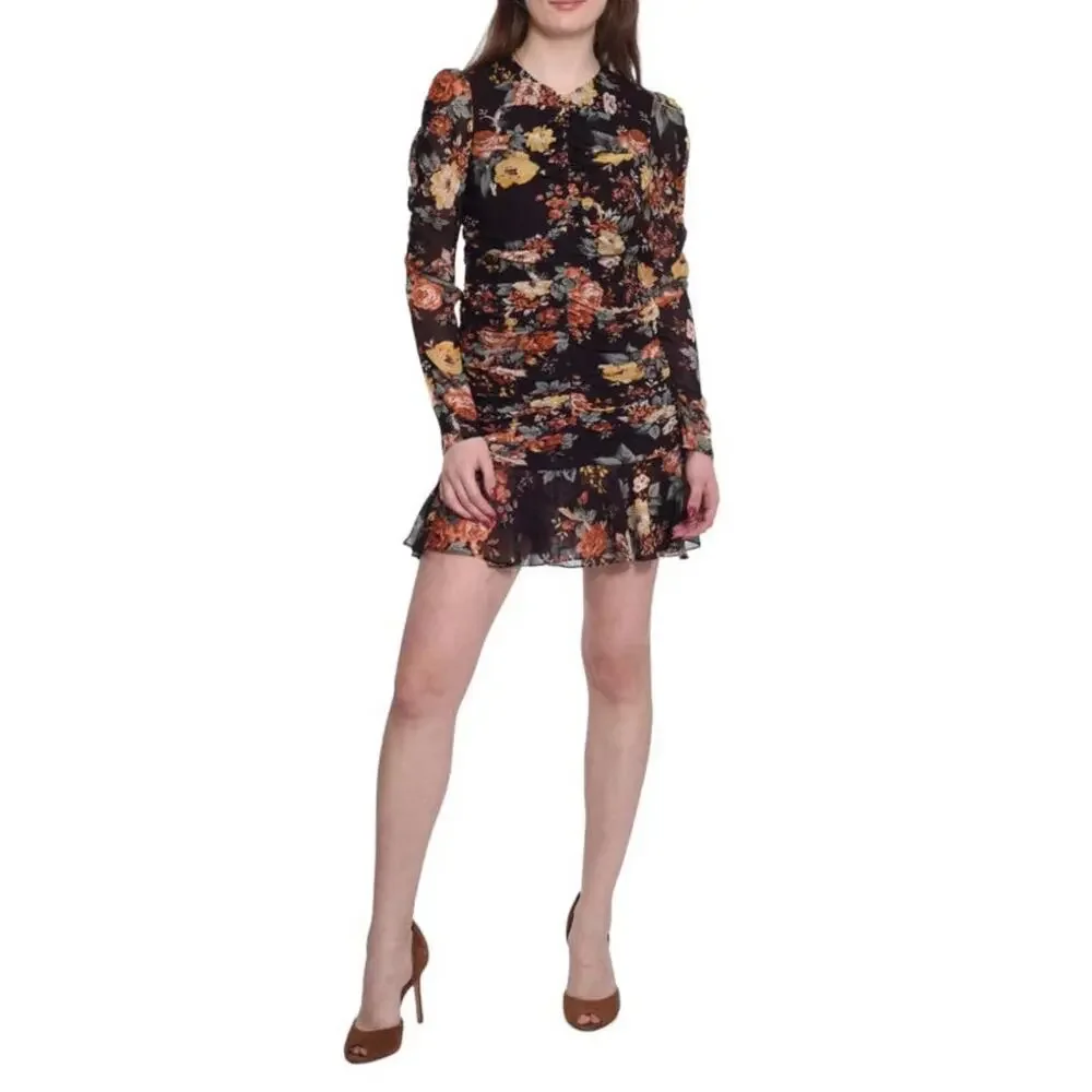 Veronica Beard Hedera Silk Mini‎ Dress Oxblood Floral Print Size 4